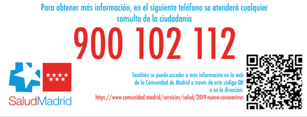 Información Comunidad de Madrid sobre Coronavirus